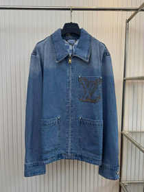 LOUIS VUITTON LV Logo embroidered zipper long-sleeved denim jacket-4345  
